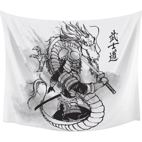 Japanese Style Samurai And Dragon Wall Tapestry Cover Beach Towel Picnic Yoga Mat Home Decoration