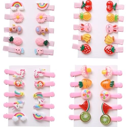 New 10Pcs Girls Cute Colorful Cartoon Hairpins Children Sweet Flower Hair Ornament Clips Barrettes Kids Fashion Hair Accessories