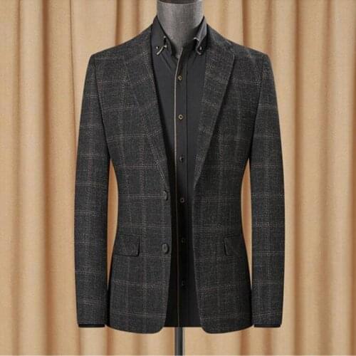 Spring Autumn High Quality Mens Blazer Striped Jacket Elbow Patch Blazer Tweed Blazers Coat Business