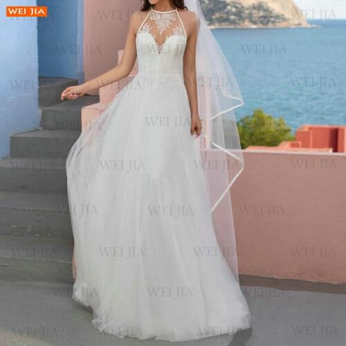 Sexy White Sleeveless Wedding Gowns Tulle A Line Vestido De Noiva Lace Zipper Bride Dresses Custom Made Slim Fit Abiti Da Sposa