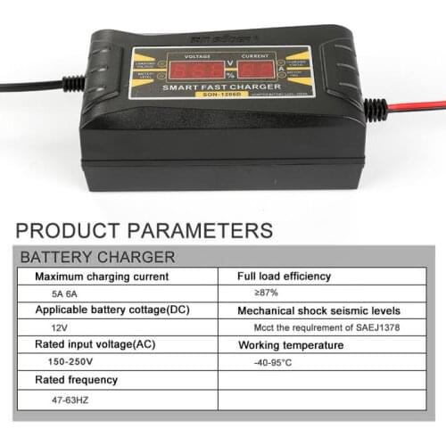 Full Automatic Car Battery Charger EU 110V to 240V To 12V 6A Intelligent Fast Power Charging Wet Dry Lead Acid With Digital LCD