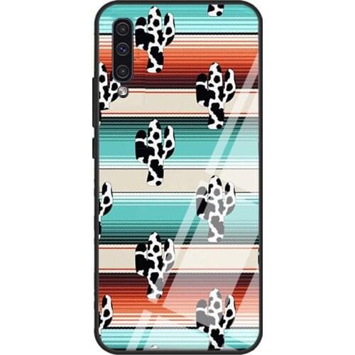 Serape cow Cactus pattern Turquoise Tempered Glass Case For Samsung A52 A12 A32 A42 A72 A31 A51 A71 A40 A50 A70 A20e A21S