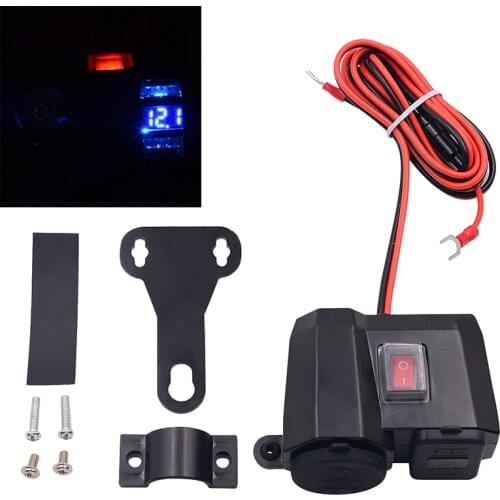 Universal Motorcycle USB Charger Cigarette Lighter Socket Outlet Dual USB Charger LED Voltmeter+Switch