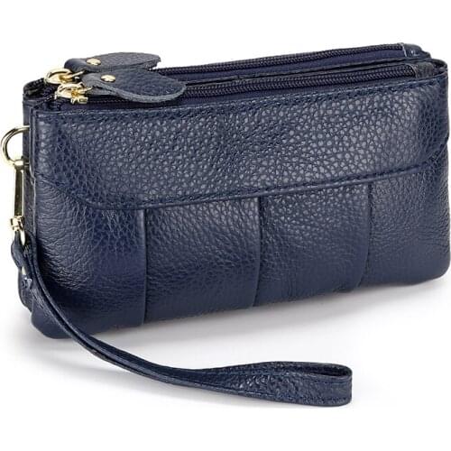 High capacity Genuine Leather Wallet Female Coin Purse Women Portomonee Clutch Clamp Money Bag Card Holders Clutches bags Blue