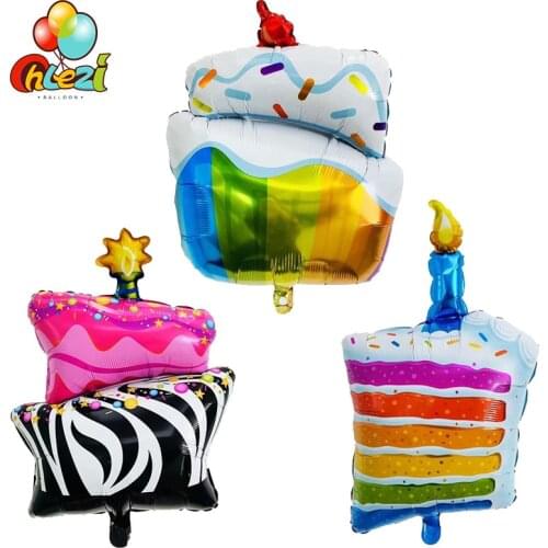 2pcs Ice Cream Rainbow Cake Foil Balloons Black Zebra Striped Cake Helium Balloon Birthday Party Decoration Kids Baby Shower