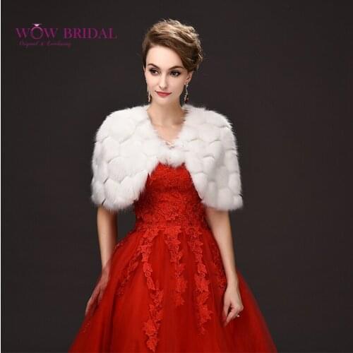 Wowbridal 2021 Graceful Wedding Jacket Submissive Faux Fur Printed Lace Up Shawl Bridal Coat Accessories PJ0065