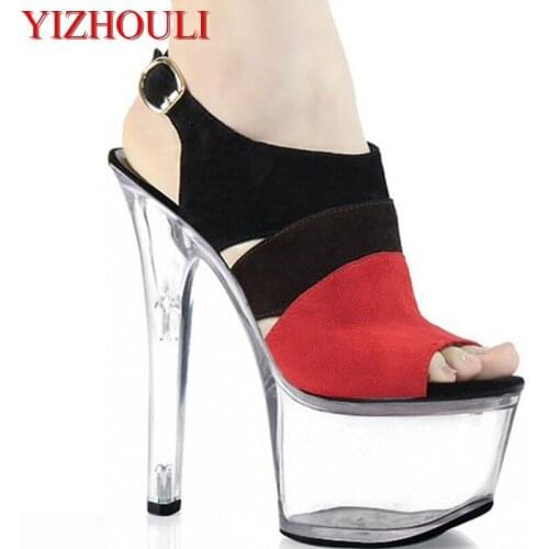 17cm summer sexy pole dancing sandals for women 2018 fashion clubbing high heels 7 inch platform color block shoes