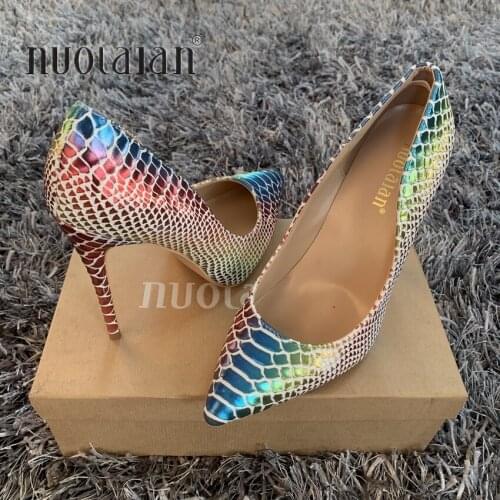 2019 Brand fashion Women Shoes Snake Printed Woman Shoes Party Sexy Stilettos High Heels 12cm/10cm/8cm Pointed Toe Women Pumps