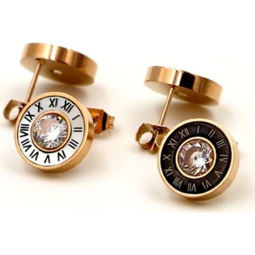 Lady Jewelry Roman Number Stud Earring Crystal Gold-Color 316L Stainless Steel Love Earrings For Women Earring Party KE301