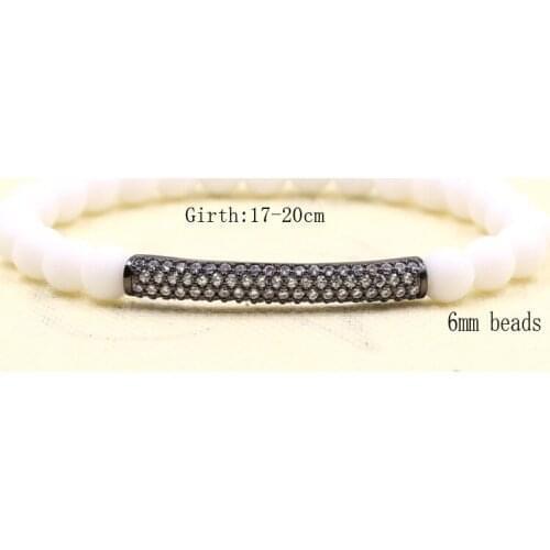 6mm Black White Pumice Stones Lady Beads Bracelet Bangle Micro Inset Zircon Curved Tube Bracelet Jewelry 2019 New Hot