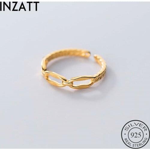 INZATT Real 925 Sterling Silver Geometric Oval Adjustable Ring For Fashion Woman Fine Jewelry Minimalist Trendy Accessories Gift