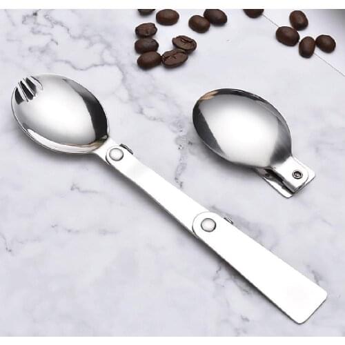 1set Portable Stainless Steel Spoon Fork Folding Hiking Camping Utensil Tableware Outdoor Tableware fork Spoon