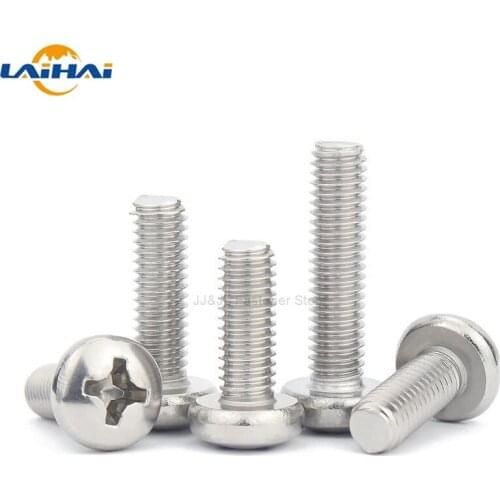 10/50 M2 M2.5 M3 M3.5 M4 M5 M6 M8 A2 304 Stainless steel Cross Round Phillips Pan Head Screw Bolt Dia 2 3 4 5 8mm Length 3-100mm