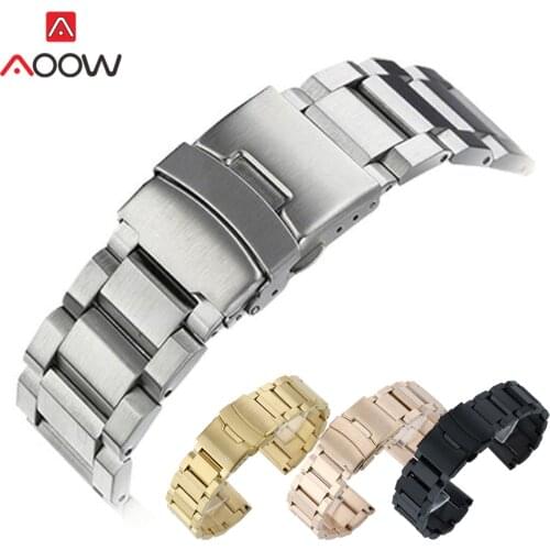 3 Pointer 18mm 20mm 22mm 24mm Universal Stainless Steel Watchband Metal Folding Buckle Bracelet Band Strap Accessories