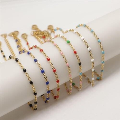 2021 Fashion Multicolor Stainless Steel Anklet Enamel on Foot Ankle Bracelets Women Men Trendy Leg Link Chain Jewelry