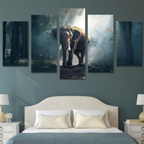 5 Piece Canvas Art Wall Art Elephant Wildlife Painting Picture Print Home Decor Living Room Poster Free shipping XA1244