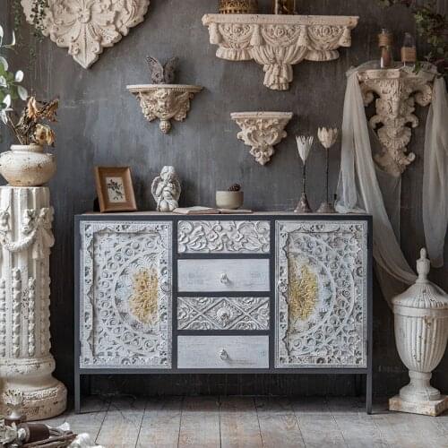 American Retro Old Carved Porch Cabinet Storage Locker Living Room Corridor Southeast Asia Homestay Decoration Drawers