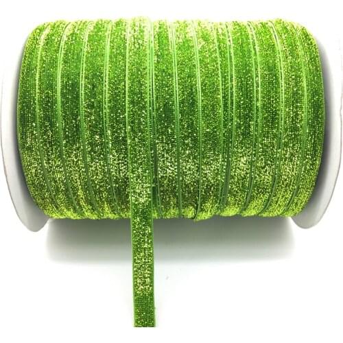 Free shipping 5 yards 3/8 "10mm Green Glitter Velvet Ribbon Headband Clips Bow Decoration #RS-18