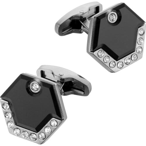 Black Inlaid White Crystal French Shirt Cufflinks Men Business Banquet Casual Dating Wedding Celebration Cuff Links