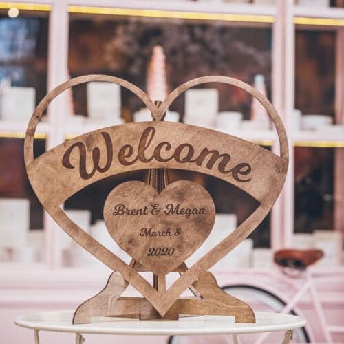 Heart Shape Wedding Welcome Sign Wood Rustic Minimalist Wedding Welcome Board Custom Welcome To Wedding Sign