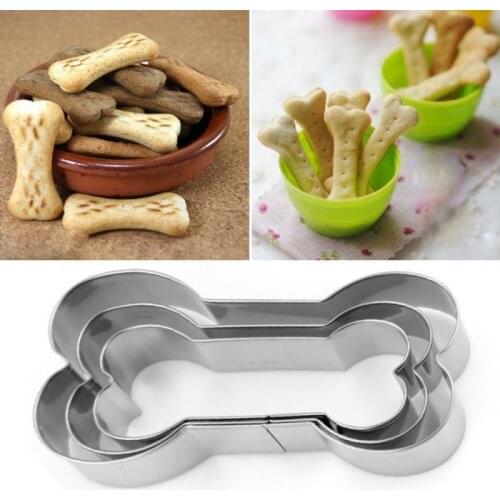 3 Pieces / Set Dog Bone Shape Biscuit Mold Stainless Steel Biscuit Slice Baking Tray DIY Baking Biscuit Dessert Kitchen Tool