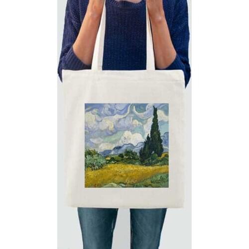 Canvas Shoulder Bag van Gogh Printing Simple Shopping Bags Students' Book Bag Cotton Cloth Handbags Tote For Girls
