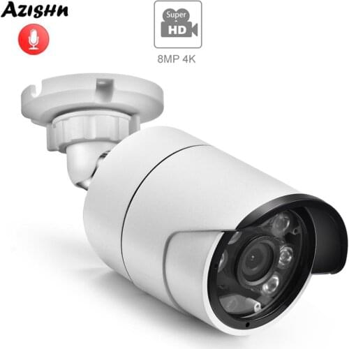 AZISHN H.265+ Audio IP Camera 4K 8MP 1/2.7'' SC8238 FULL HD 6LEDS Outdoor Waterproof POE/DC CCTV Cam Surveillance 2MP/4MP/5MP