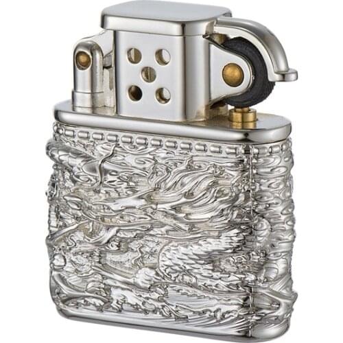 Hollow Auspicious Cloud Silver Dragon Old Nine Door Kerosene Lighter Pure Copper Business Hand Gift Smoking Accessories for Weed