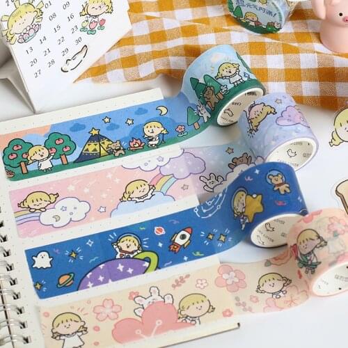 Cute girl universe travel series Journal Washi Tape DIY Scrapbooking Sticker Label Rainbow Masking Tape School Office Supply