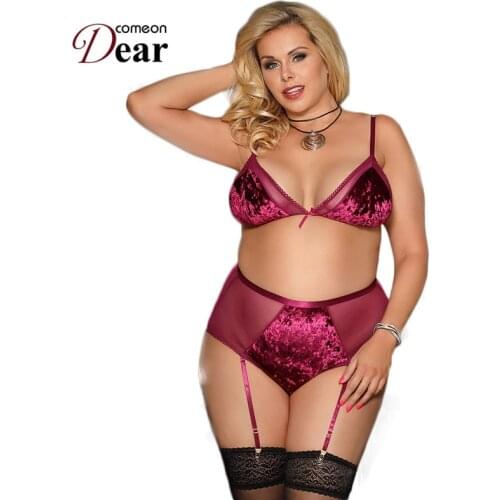 Comeondear Underwear Women Set Transparent Thin Sexy Lingerie Set Bra + Garter + Panty Velvet Solid Women Bra Set RA80603