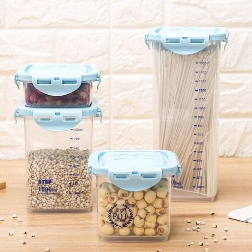 Square Grains Sealed Tank Kitchen Clasp Moistureproof Storage Tank Food Receiving Box Transparent Plastic