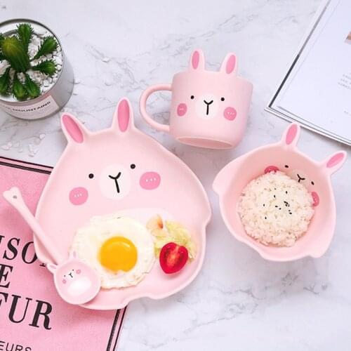 Rice Bowl Salad Bowl With Scoop Food Tray Kid Ware Frutero Tea Cup Cartoon Dinnerware Set Children Creative Rabbit Tableware Set