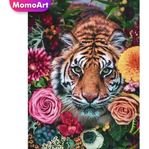MomoArt DIY Diamond Painting Tiger Animal New Arrival Diamond Mosaic Flower Full Drill Square Embroidery Cross Stitch Home Decor