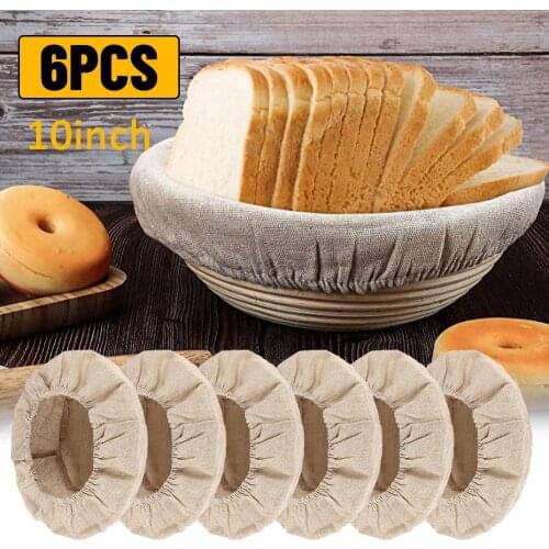 6PCS 9/10 inches Bread Banneton Proofing Basket Liners Bread Set Cloth Cover Linen Dough Bowl Cover for Bakery Home Baking Tool