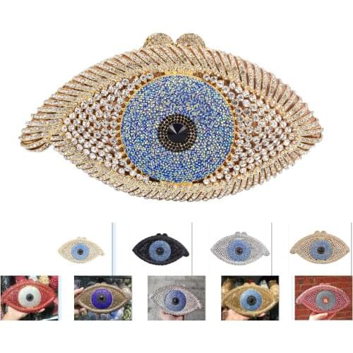 Newest Animail Designer Evil Eye Crystal Purse Women Evening Bag Gold Silver Black Party Clutch Bag Lady banquet pochette sc757