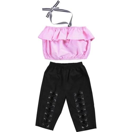 New 2020 Stylish Toddler Kids Girls Halter Tops Elastic Pants 2 Pieces Outfits Set Clothes