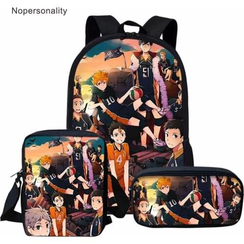 Nopersonality New Teenager Boy School Bag Haikyuu Bookbags Set with Both Sided Pocket for Kids Student 16 inch Satchel Wholesale