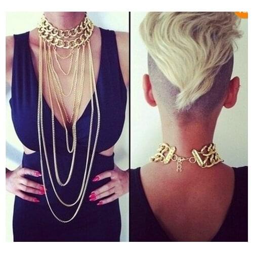 New fashion simple multi-layer metal leavess Necklaces & Pendants Wholesale Women bodychain Jewelry Statement Necklace