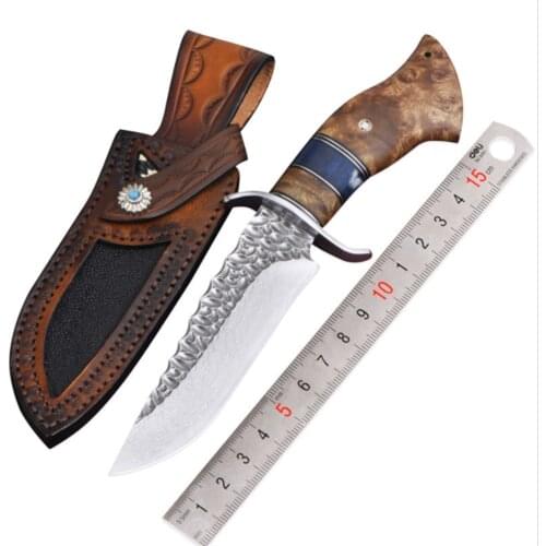 VG10 Damascus steel round wooden handle outdoor hunting knife high hardness forging straight blade li gifts knives EDC tool