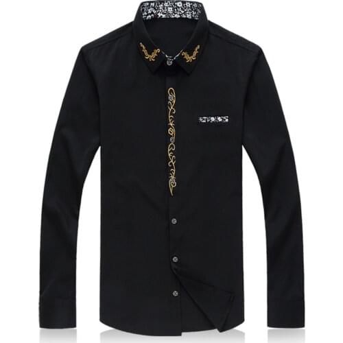 Fashion Mens Shirt 2018 New Hot Sale Solid Color Embroidery Long Sleeve Shirt Men Camisas Hombre Casual Dress Shirts Men 7XL