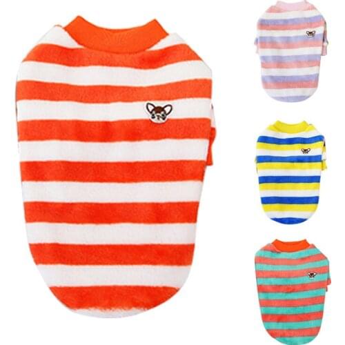 S-2XL Fleece Pet Dog Clothes Pet Cats Thickened Cashmere Stripe Costume Chihuahua Outfit Winter Warm Pets Clothing Coat