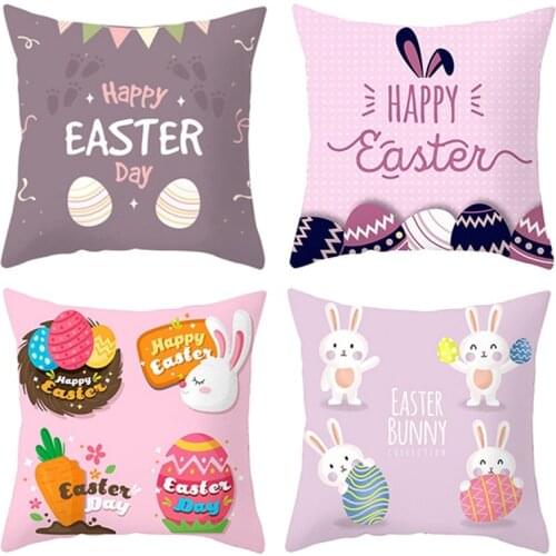Happy Easter Decor for Home Rabbit Eggs Pillowcase Cushion Cover Festival Ornament Cute Bunny Easter Party Favor Gift