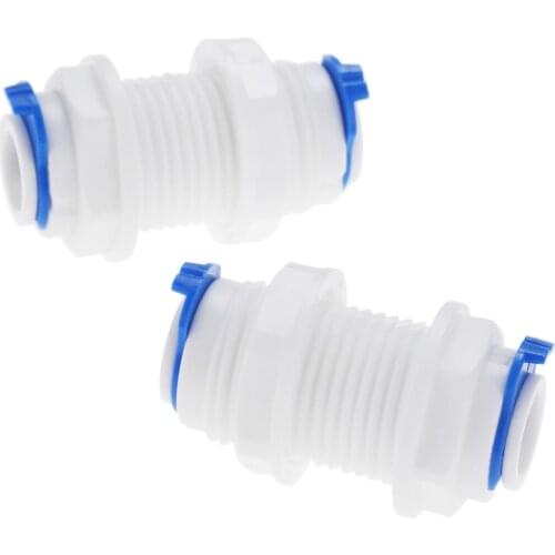 2Pcs RO Reverse Osmosis Water System 3/8 OD Hose Straight Bulkhead Fittings Plastic Water Purifier Quick Connector Coupling Tube