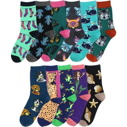 Happy Casual Colorful Novelty Harajuku Socks Animal Cool Funny Fashion Mermaid Dog Pattern Cotton Crew For Boy Girls Gifts
