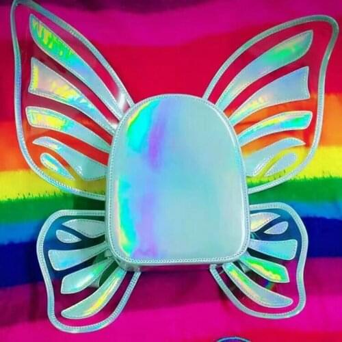 Harajuku funny laser mystic mini butterfly backpack hologram colorful angel wing fashion girls school bags shinning party bag