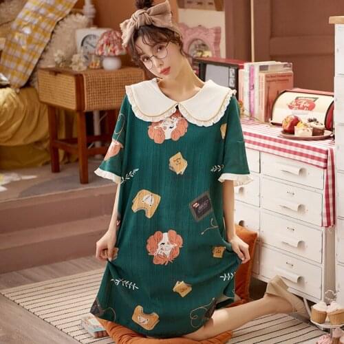 "M-4XL" Womens Homedress Knee-Length Nightdress Plus Size Nightgowns Girls Sleepwear Cotton Sleepshirts Loose Home Clothing
