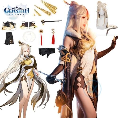 In stock Game Genshin Impact Cosplay Costume NINGGUANG Cosplay Costume Halloween Party Dress For Women Girl Full Set Cosplay Wig