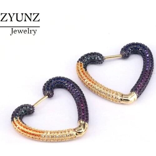 3Pairs, Trendy Jewelry for Women Charm Earrings Heart Hoop Earrings Rainbow CZ Gold Color Wedding Party Gifts
