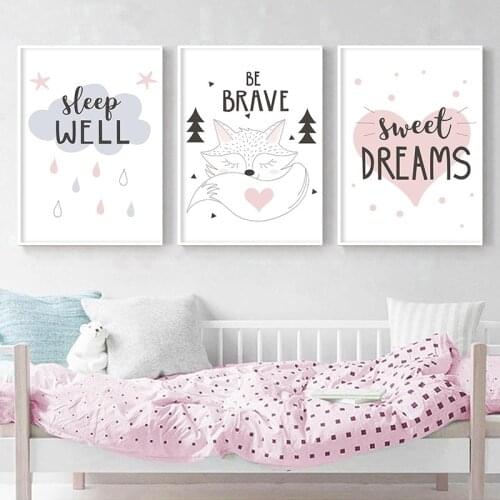 3 Pieces Canvas Wall Art Lovely Fox Nursery Print Poster Painting Nordic Decorative Picture Kids Baby Room Decoration