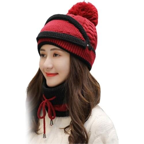 3Pcs/Set Outdoor Riding Buttons Pompom Knitted Hat Face Cover Neck Scarf Set
